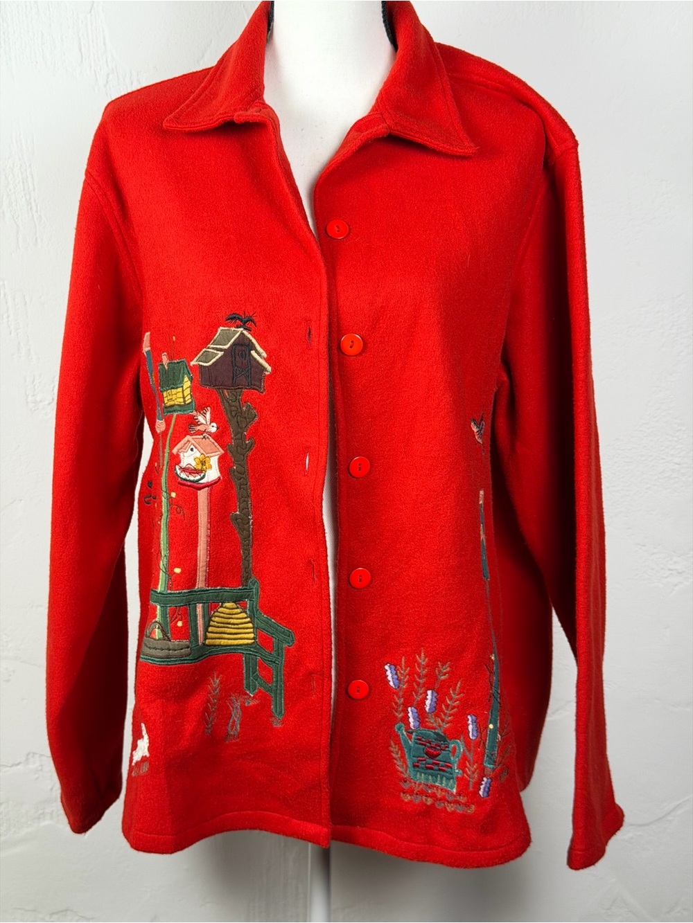 Take Two Red Embroidered Button-Front Women's Shirt Style Jacket